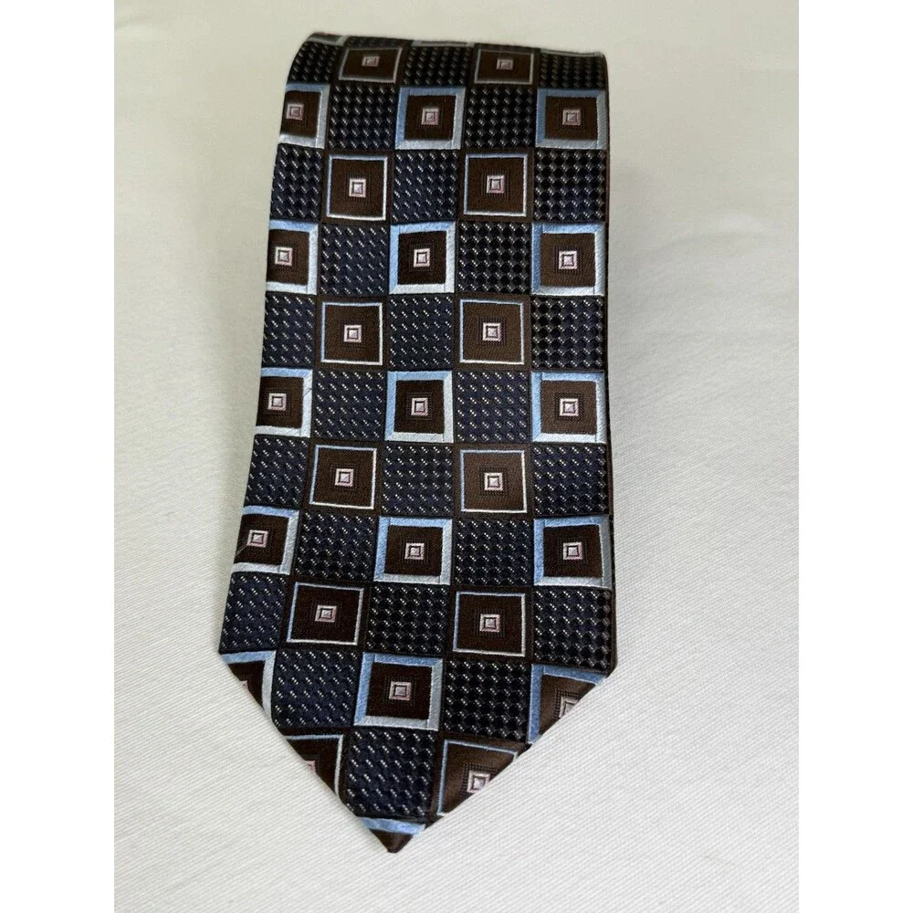 ERMENEGILDO ZEGNA Silk Necktie ITALY Luxury XXX Geometric Squares Textured Motif